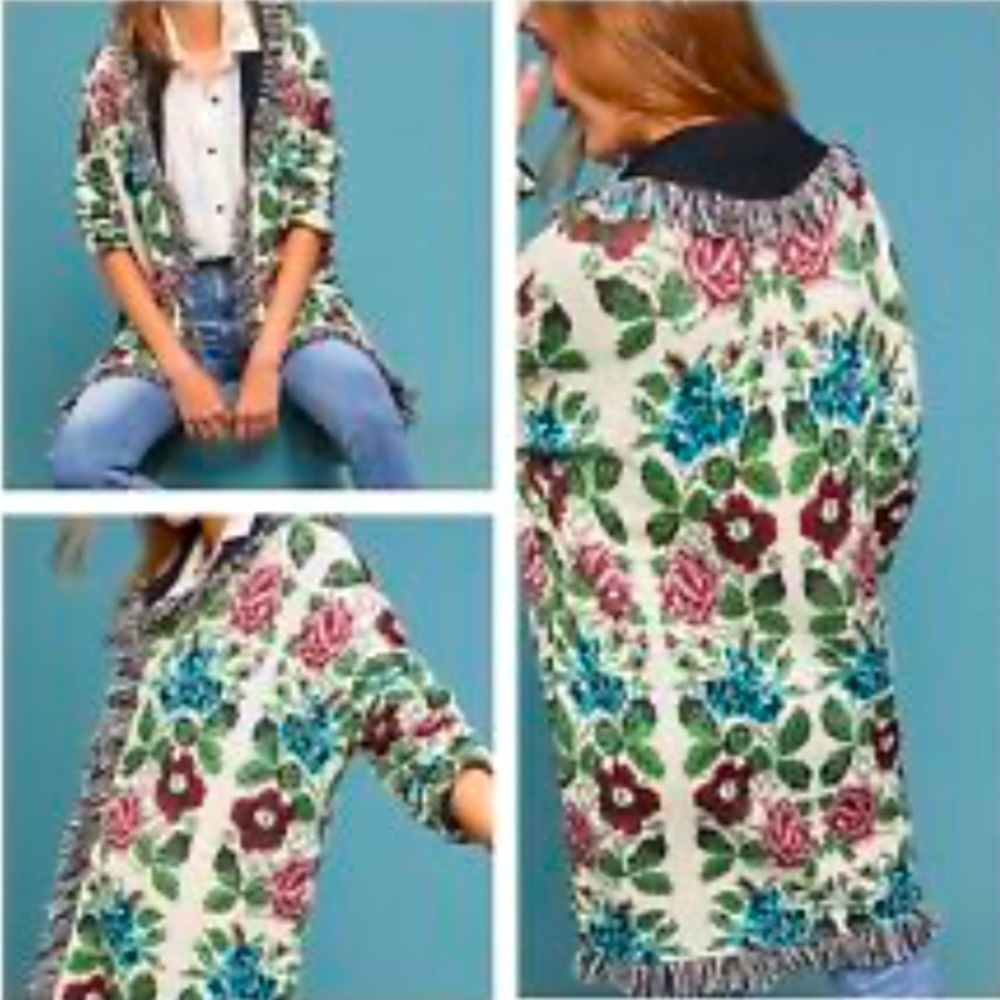 🎉RARE🎉 ANTHROPOLOGIE NWOT Aldomartins Floral Intarsia Cardigan Size L. - Picture 6 of 16